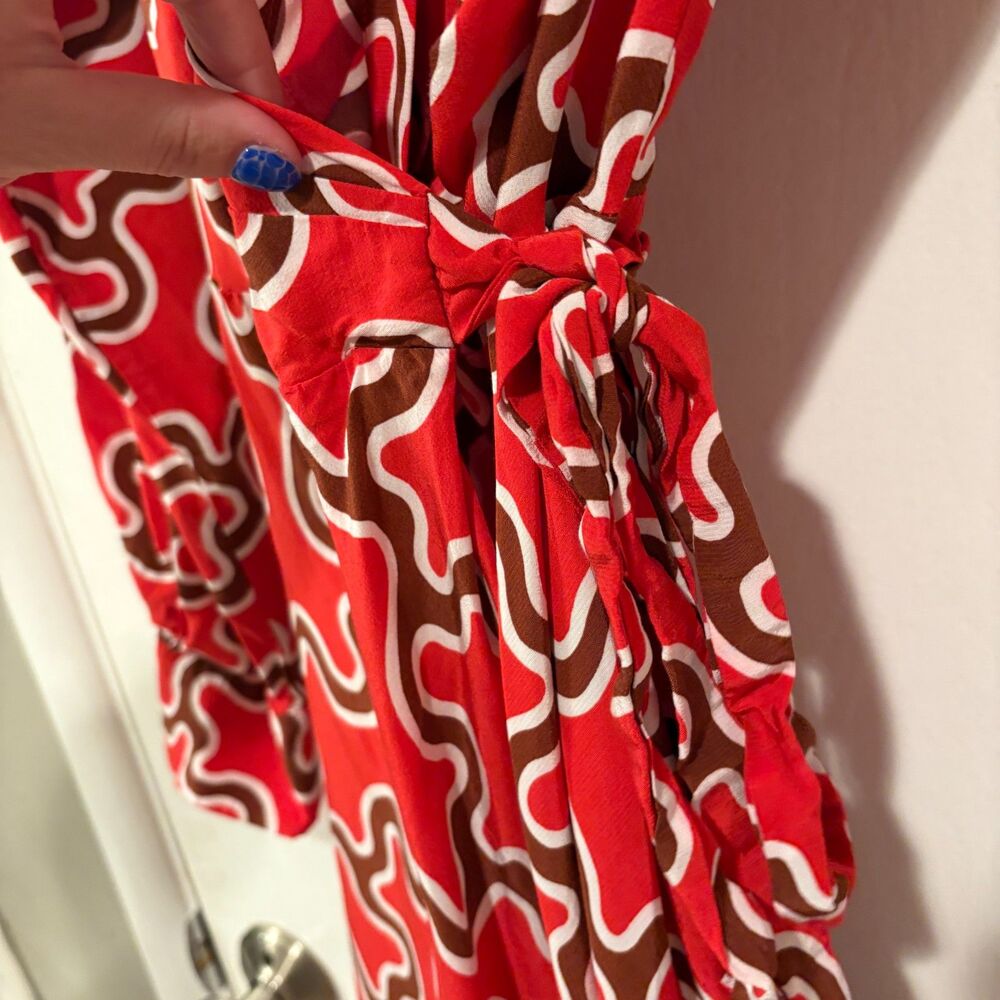 Diane Von Furstenberg Red and White Long Sleeve Dress - Picture 8 of 12